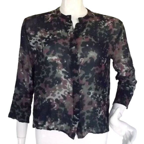 SAMSOE SAMSOE Blouse, M, Elm shirt, Camo, Buttons, 3/4 sleeves, Green/Purple - Picture 1 of 13